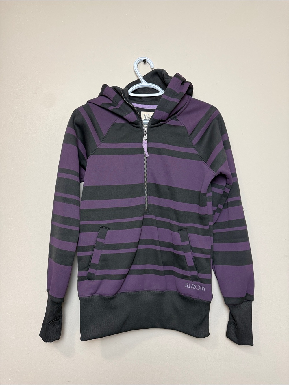 Y2k Billabong Purple and Black Striped Hoodie size S